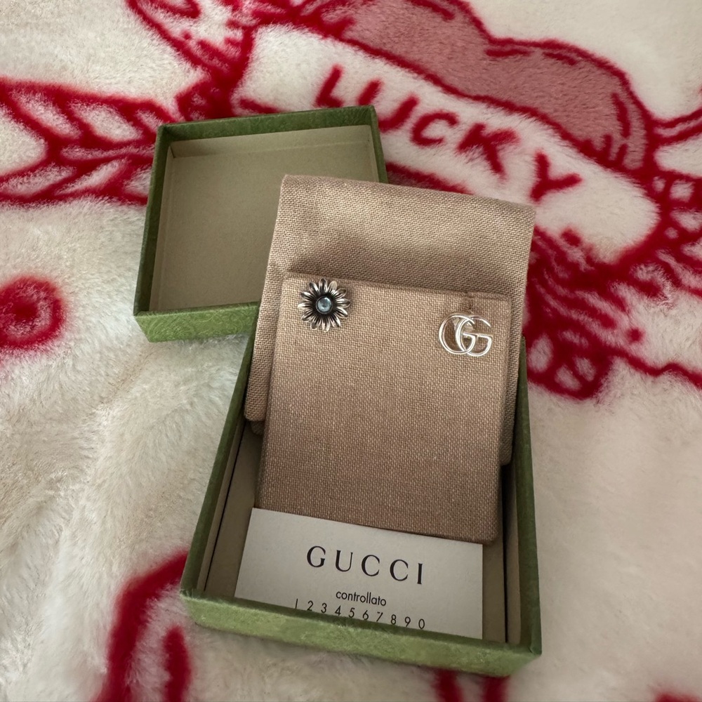 Gucci Silver GG Logo and Floral Earrings